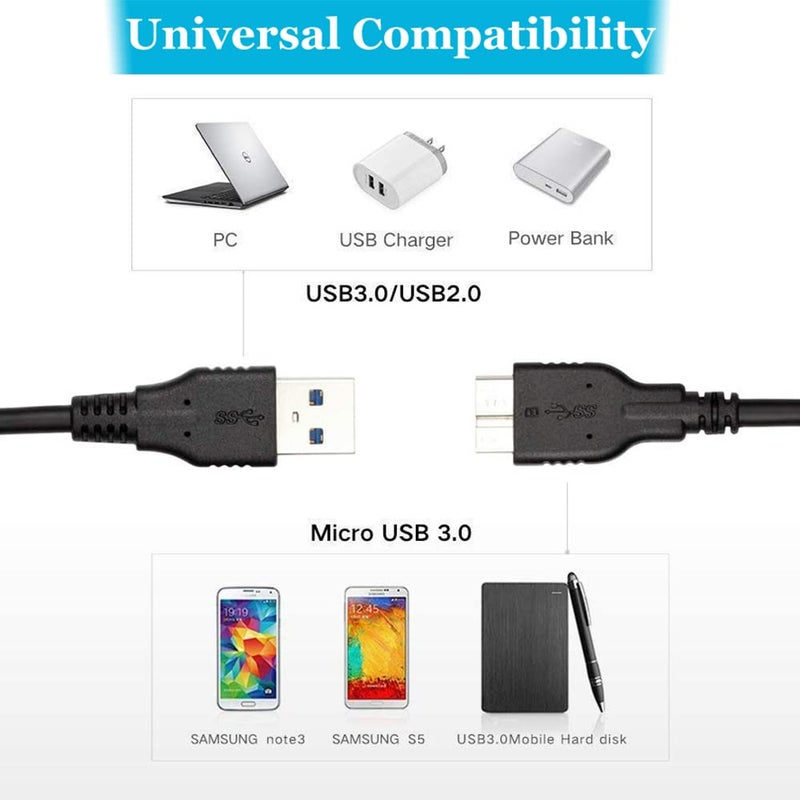 Warmstor Micro USB 3.0 Cable (2 Pack), 1ft USB 3.0 A to Micro B Cable Cord Compatible with Camera, Seagate External Hard Drive, WD Western Digital My Passport and Elements Hard Drives - Image 4